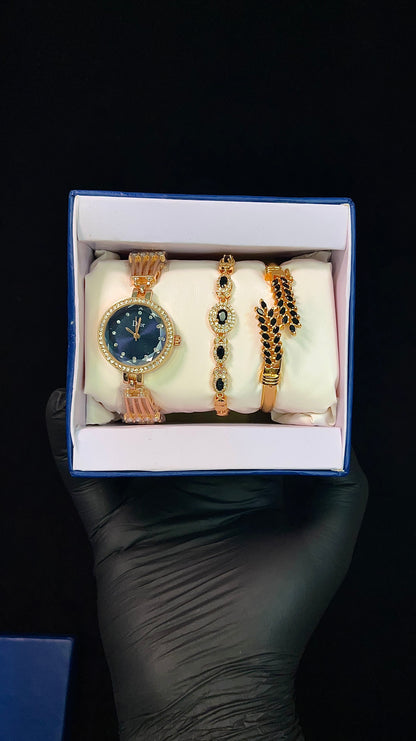 Elegant Women’s Gold Watch Set with Matching Bracelets – Luxury Gift Box