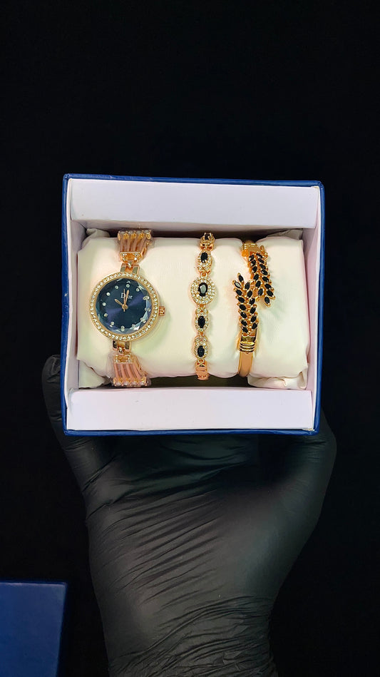 Elegant Women’s Gold Watch Set with Matching Bracelets – Luxury Gift Box