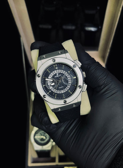 Hublot Strap Watch For Men’s in Black | Premium Quality With Silver Dail |