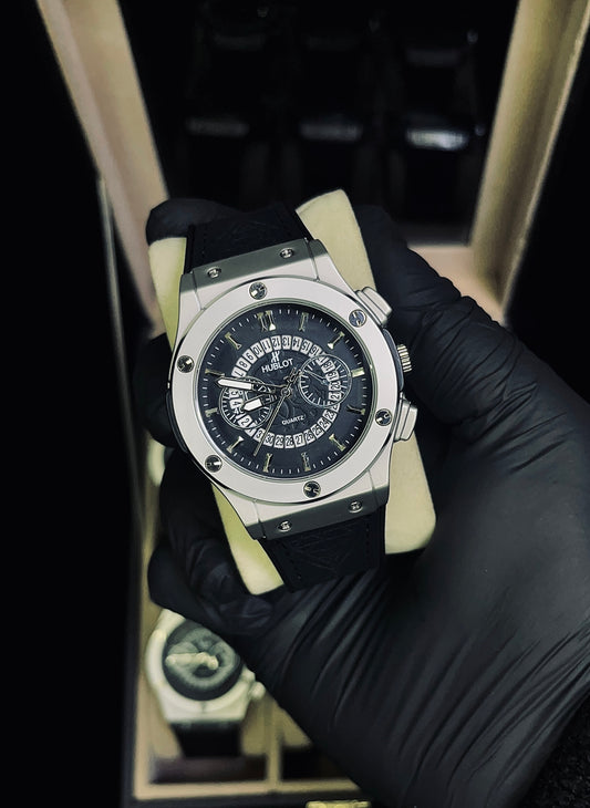 Hublot Strap Watch For Men’s in Black | Premium Quality With Silver Dail |