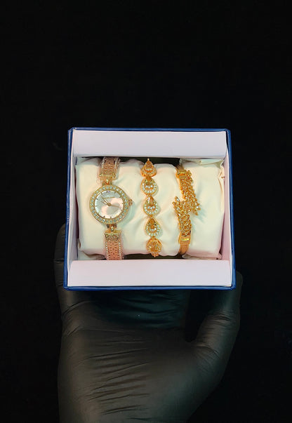 Elegant Women’s Gold Watch Set with Matching Bracelets – Luxury Gift Box