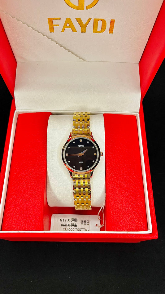 ✨FAYDI Gold Ladies Watch – Black Dial Elegance 💎⌚️