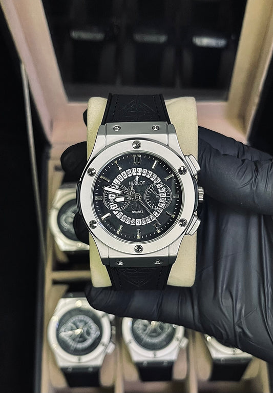 Hublot Strap Watch For Men’s in Black | Premium Quality With Silver Dail |