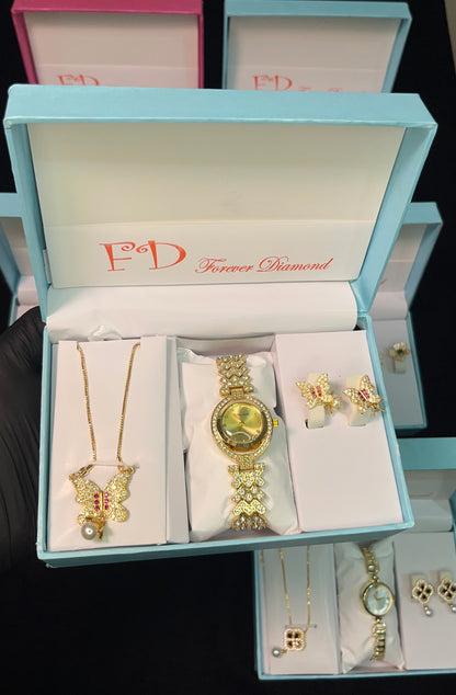 Stylish Women Gift Set – Watch with Matching Necklace & Earrings 💎💍💫