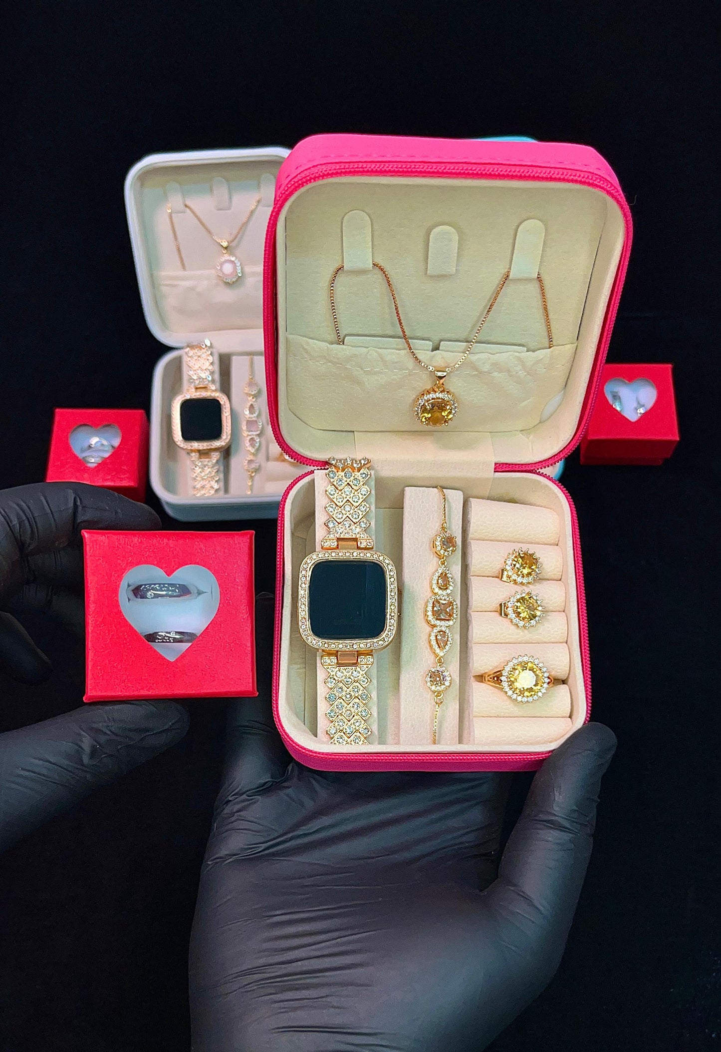 Luxury Ladies Jewelry Box with Free Couple Rings – Perfect Romantic Gift